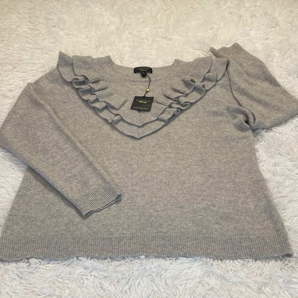 Charter Club Light Gray Ruffled V-Neck Sweater PULLOVER WOMENS SIZE XL